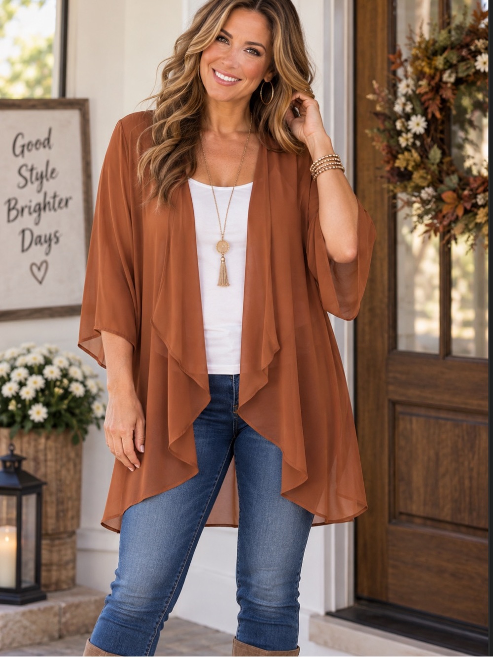 Womens Draped Open-Front Kimono Cover -Rust size XL NWOT